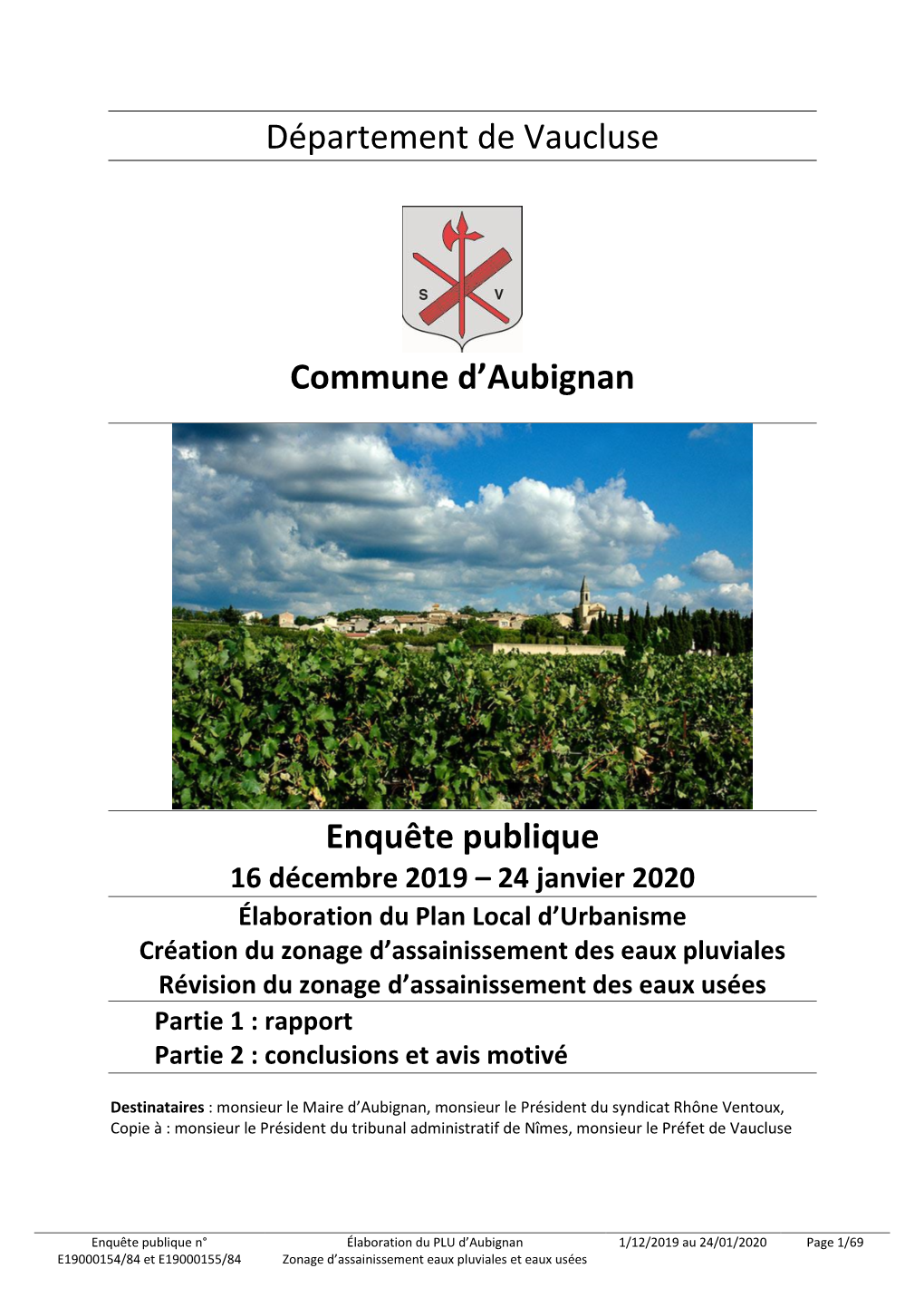 Département De Vaucluse Commune D'aubignan Enquête Publique