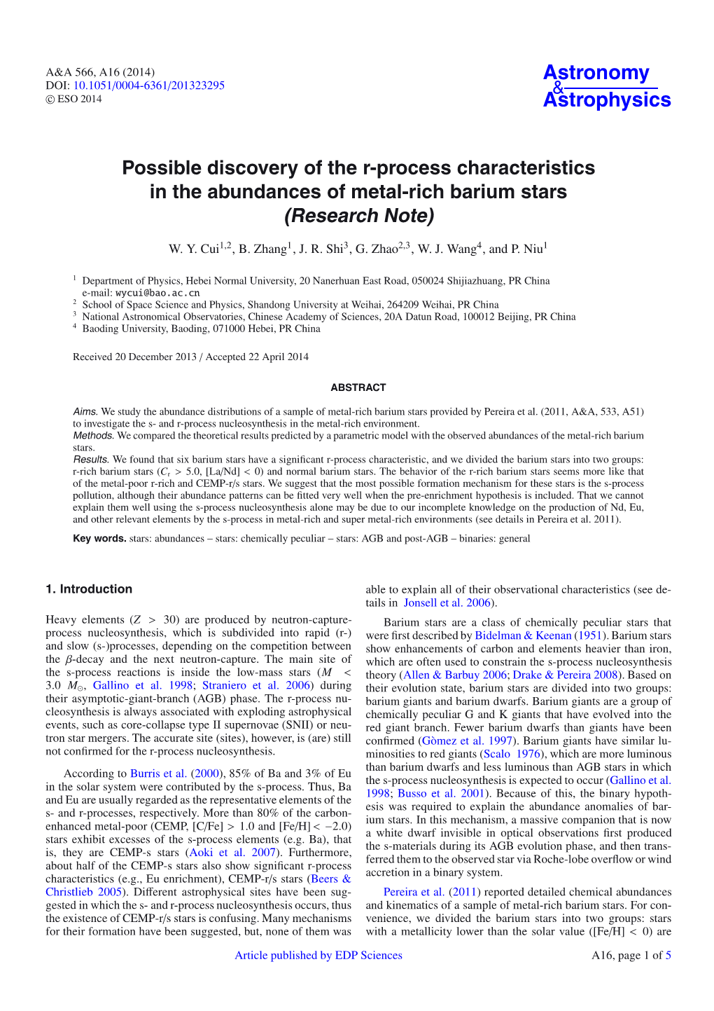 Possible Discovery of the R-Process Characteristics in the Abundances of Metal-Rich Barium Stars (Research Note)