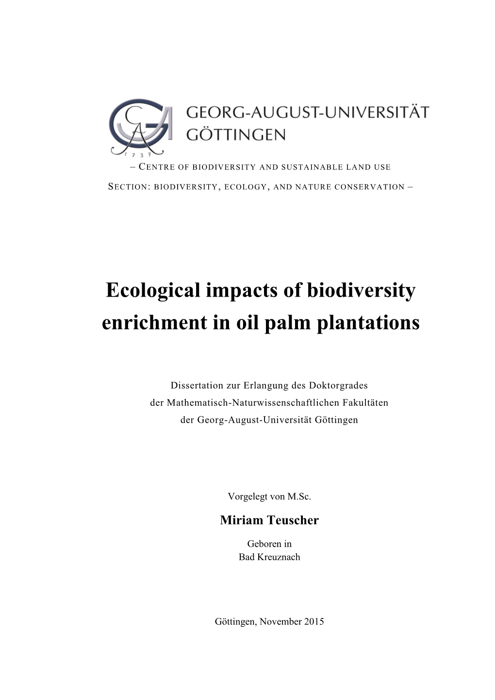 Ecological Impacts of Biodiversity Enrichment in Oil Palm Plantations