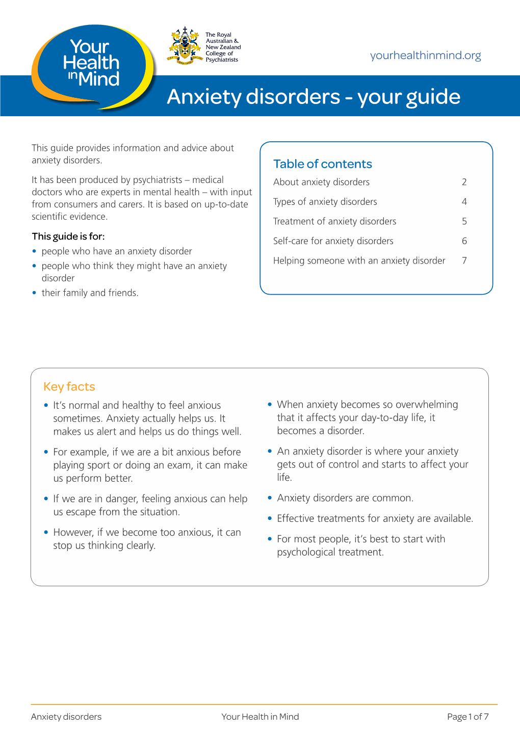 Anxiety Disorders - Your Guide