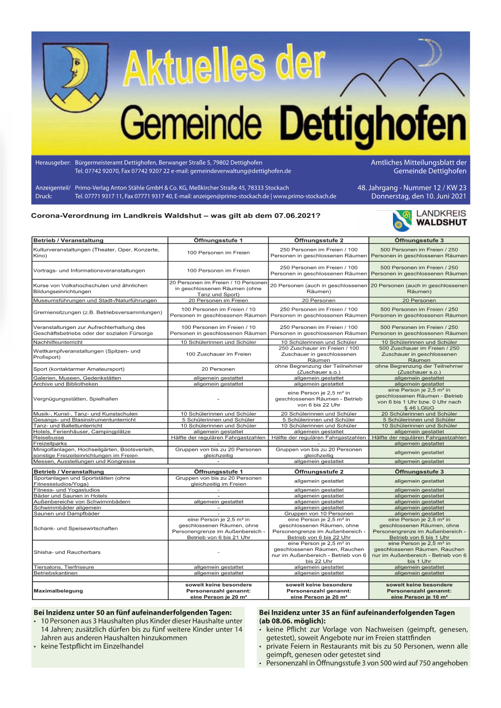 Amtliches Mitteilungsblatt Der Gemeinde Dettighofen 48