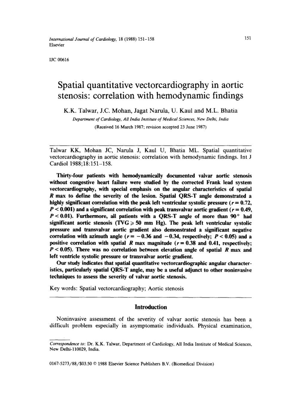 Spatial Quantitative Vectorcardiography in Aortic Stenosis: Correlation with Hemodynamic Findings