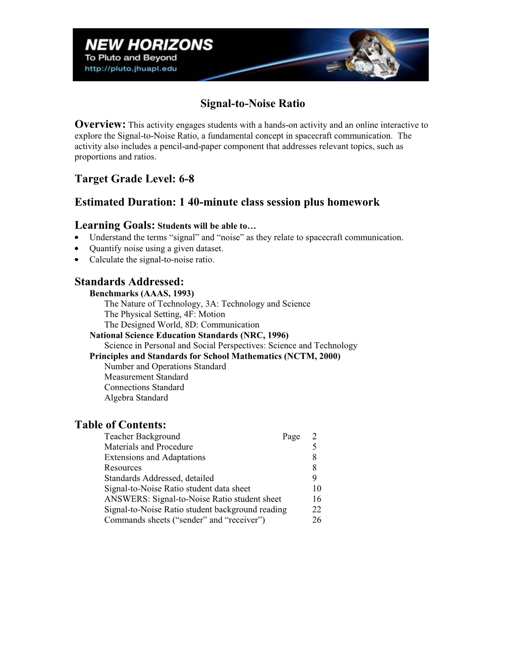 Signals and Noise Ratio