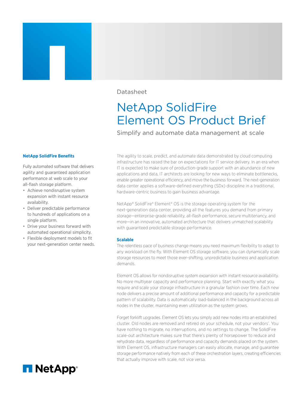 Netapp Solidfire Element OS Product Brief Simplify and Automate Data Management at Scale