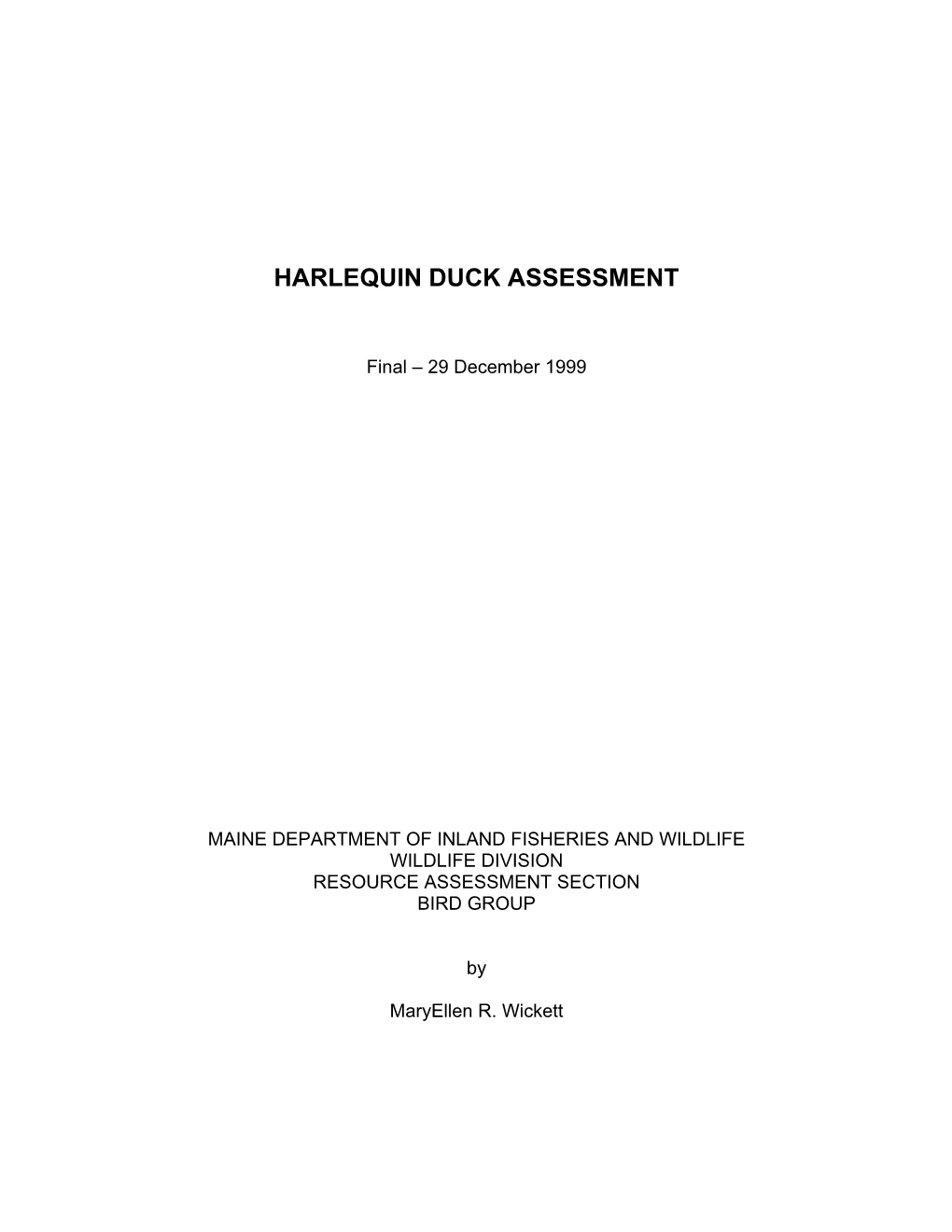 Harlequin Duck Species Assessment