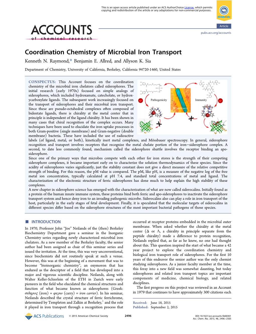 Coordination Chemistry of Microbial Iron Transport Kenneth N