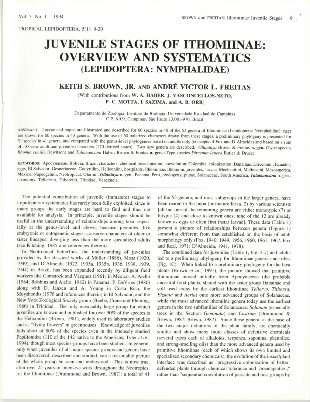 Juvenile Stages of Ithomiinae: Overview and Systematics (Lepidoptera: Nymphalidae)