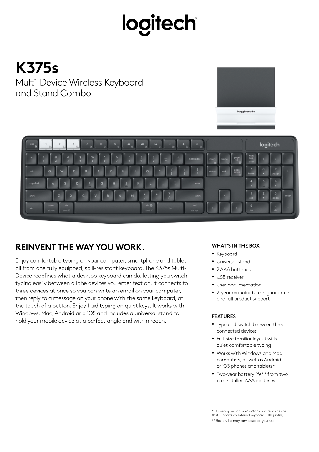 K375s Multi-Device Wireless Keyboard and Stand Combo