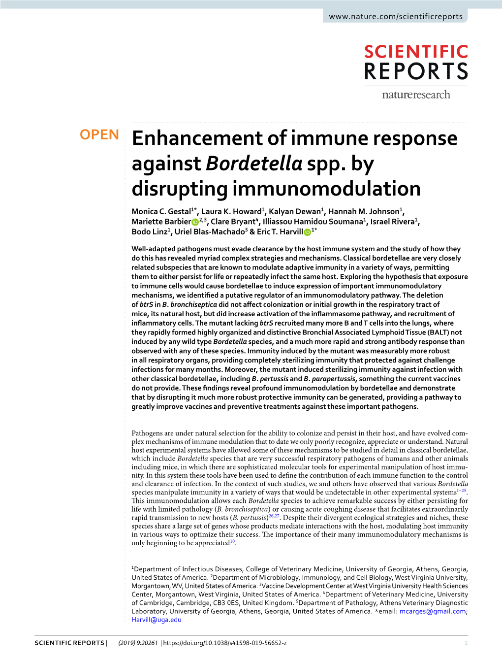 Enhancement of Immune Response Against Bordetella Spp. by Disrupting Immunomodulation Monica C