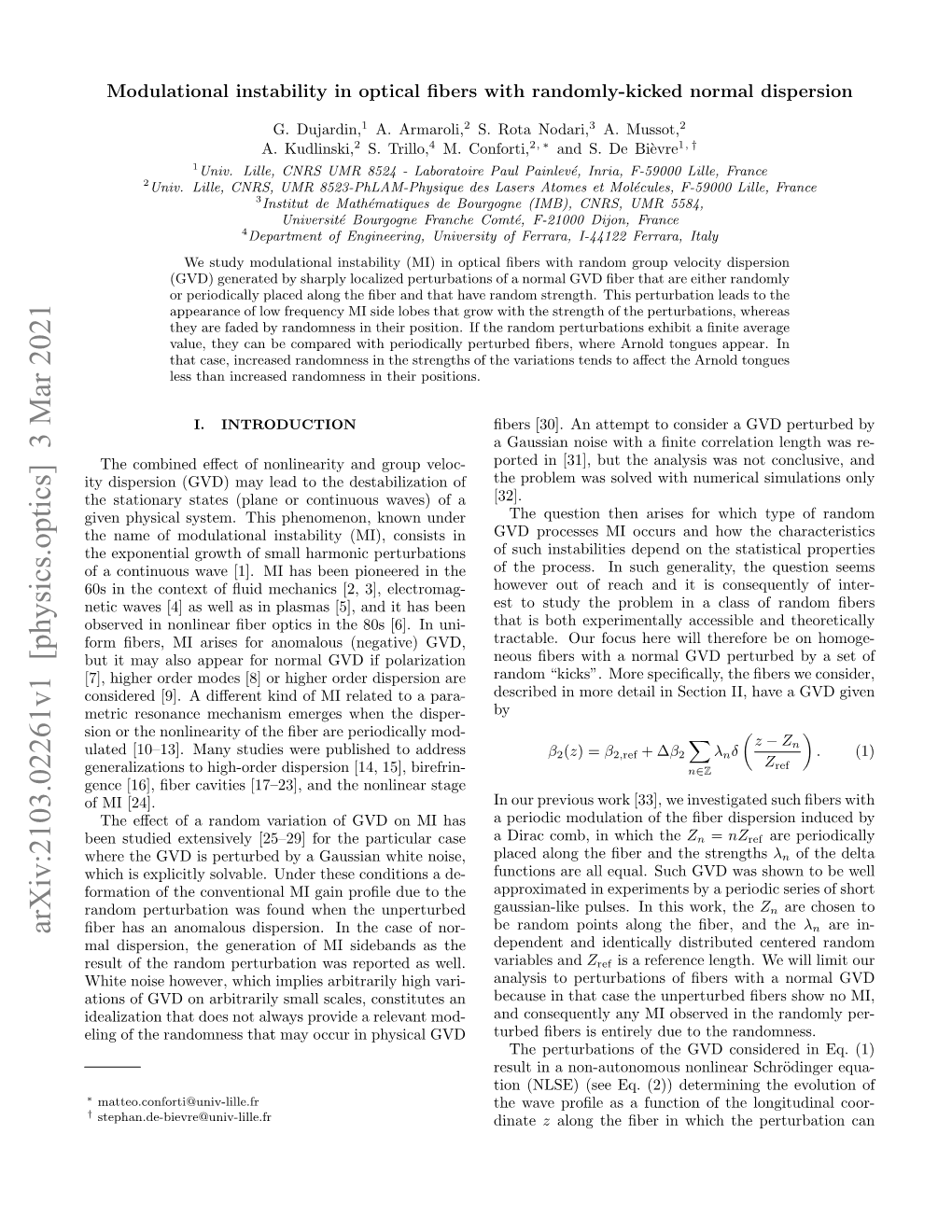 Arxiv:2103.02261V1 [Physics.Optics] 3 Mar 2021 ﬁber Has an Anomalous Dispersion