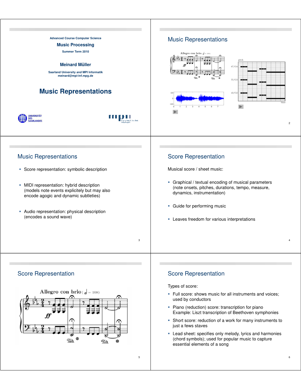 Music Representations Music Processing