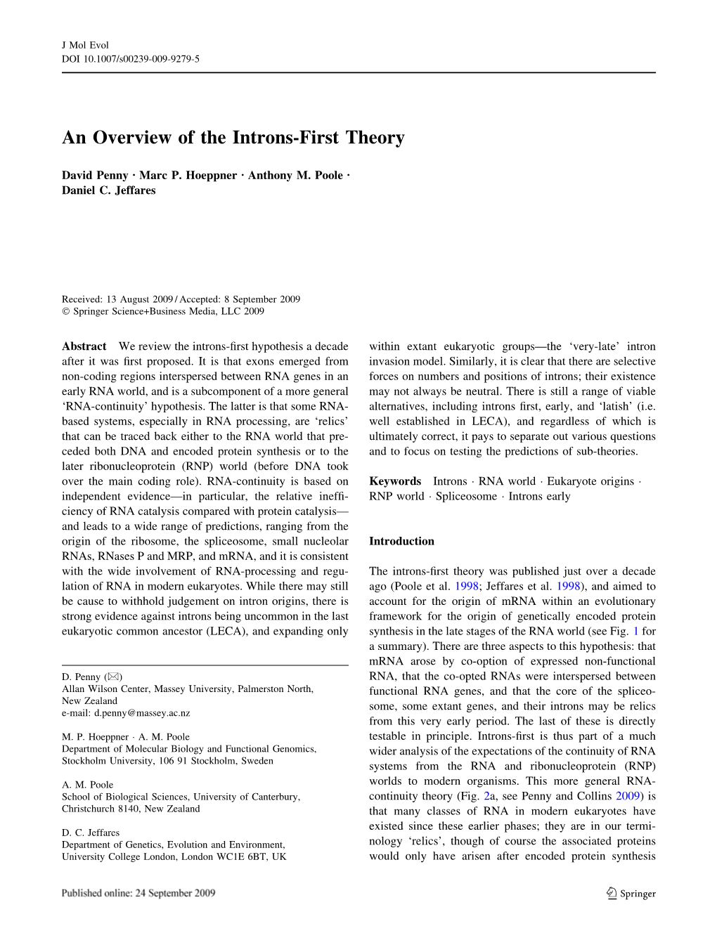 An Overview of the Introns-First Theory