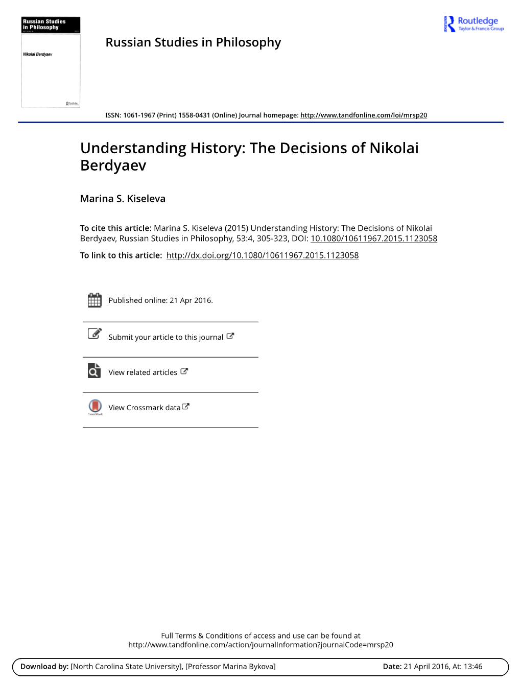 Understanding History: the Decisions of Nikolai Berdyaev