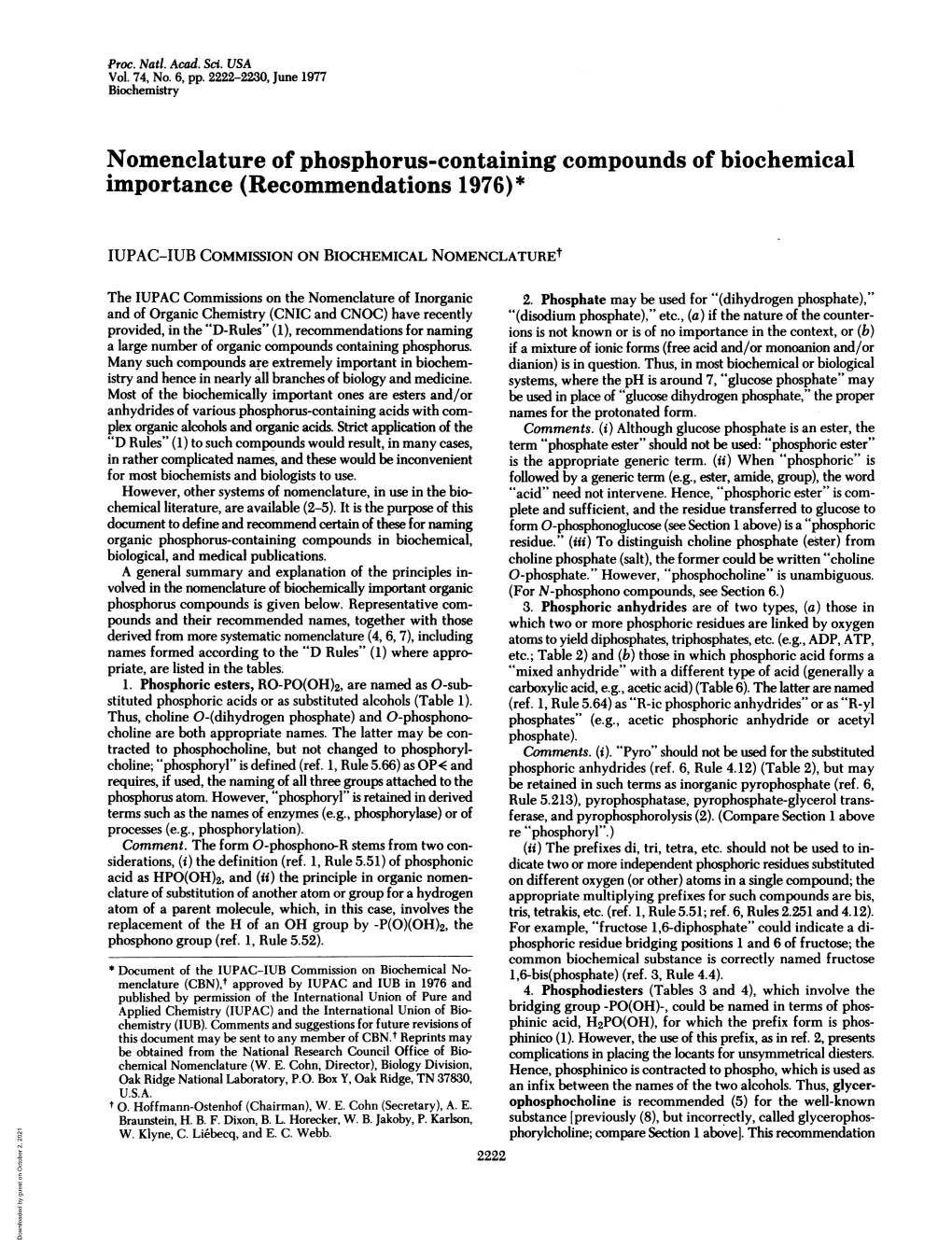 Nomenclature of Phosphorus-Containing Compounds of Biochemical Importance (Recommendations 1976)*