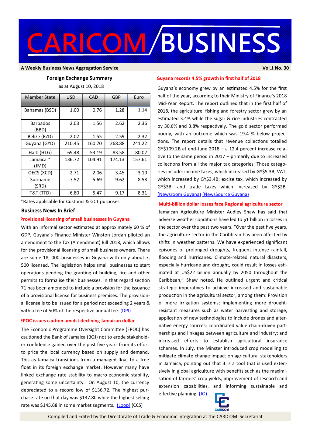 CARICOM Business, 10 August, 2018