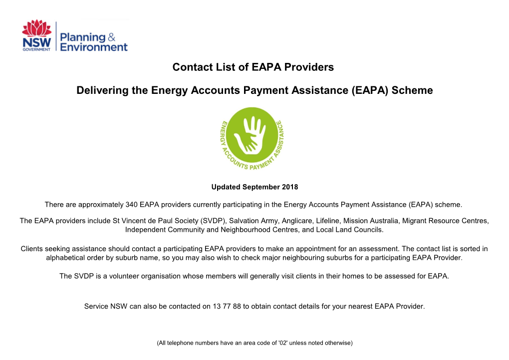 Scheme Contact List of EAPA Providers