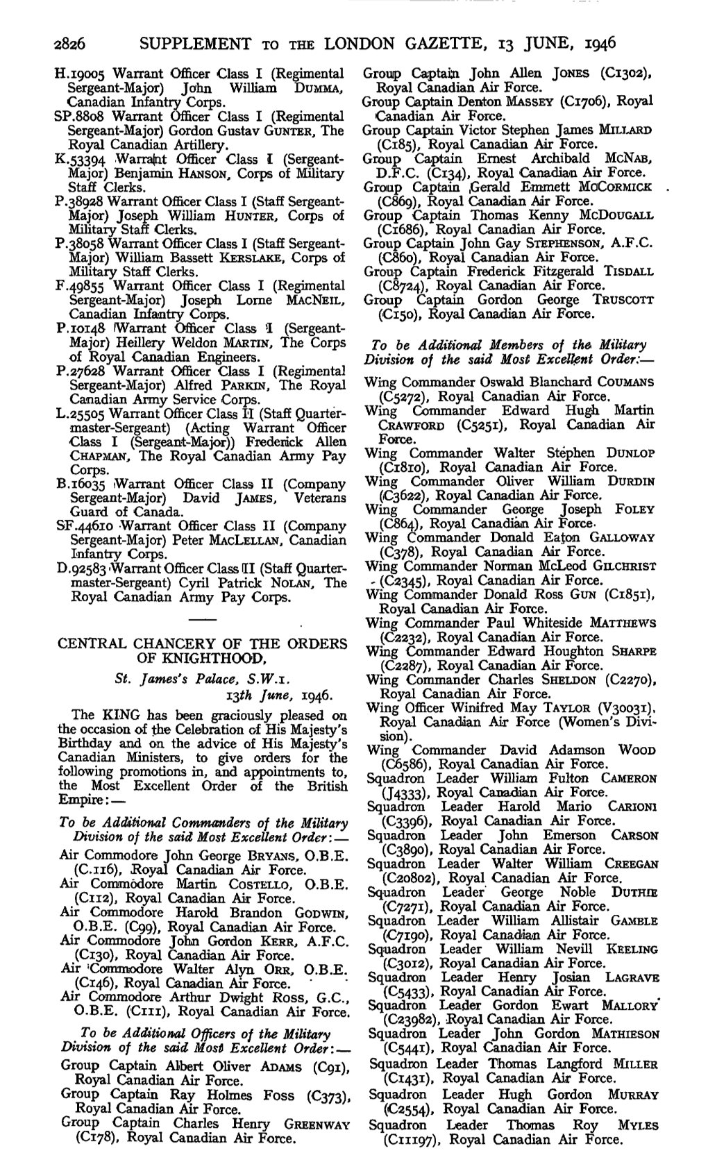 Supplement to the London Gazette, 13 June, 1946