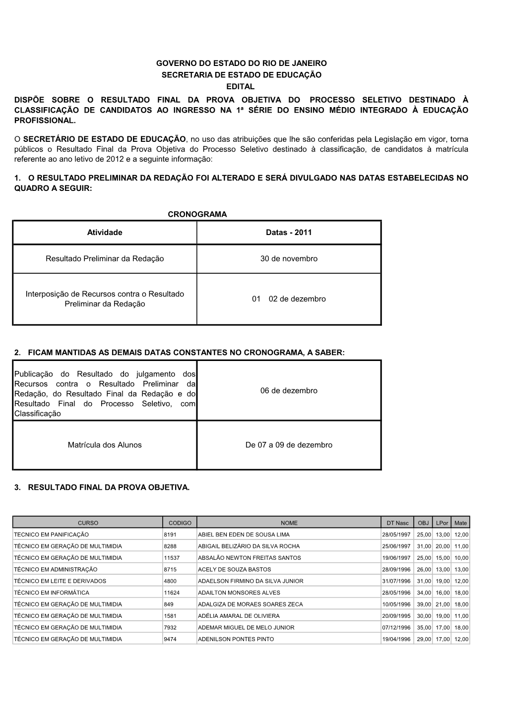 2. Ficam Mantidas As Demais Datas Constantes No Cronograma, a Saber