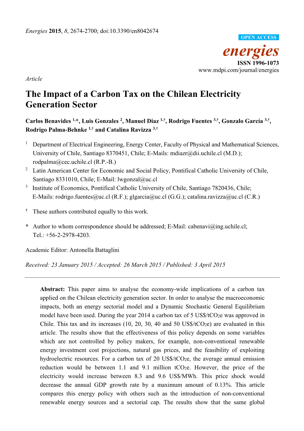 The Impact of a Carbon Tax on the Chilean Electricity Generation Sector