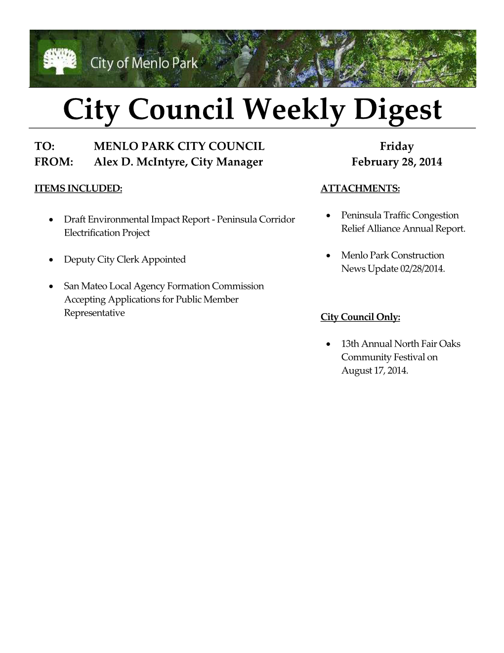 City Council Weekly Digest