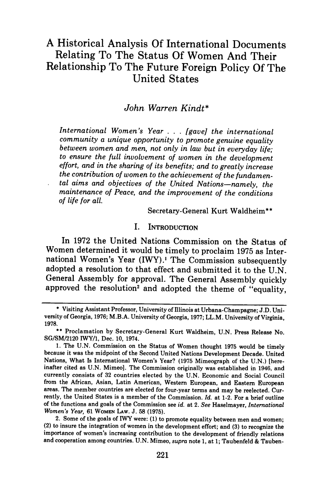 A Historical Analysis of International Documents Relating to the Status of Women and Their Relationship to the Future Foreign Policy of the United States