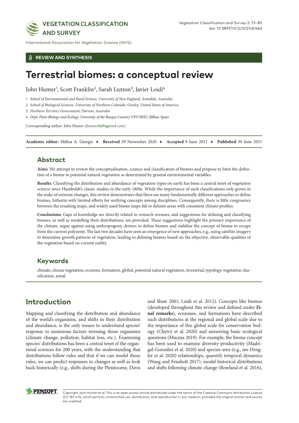 Terrestrial Biomes: a Conceptual Review