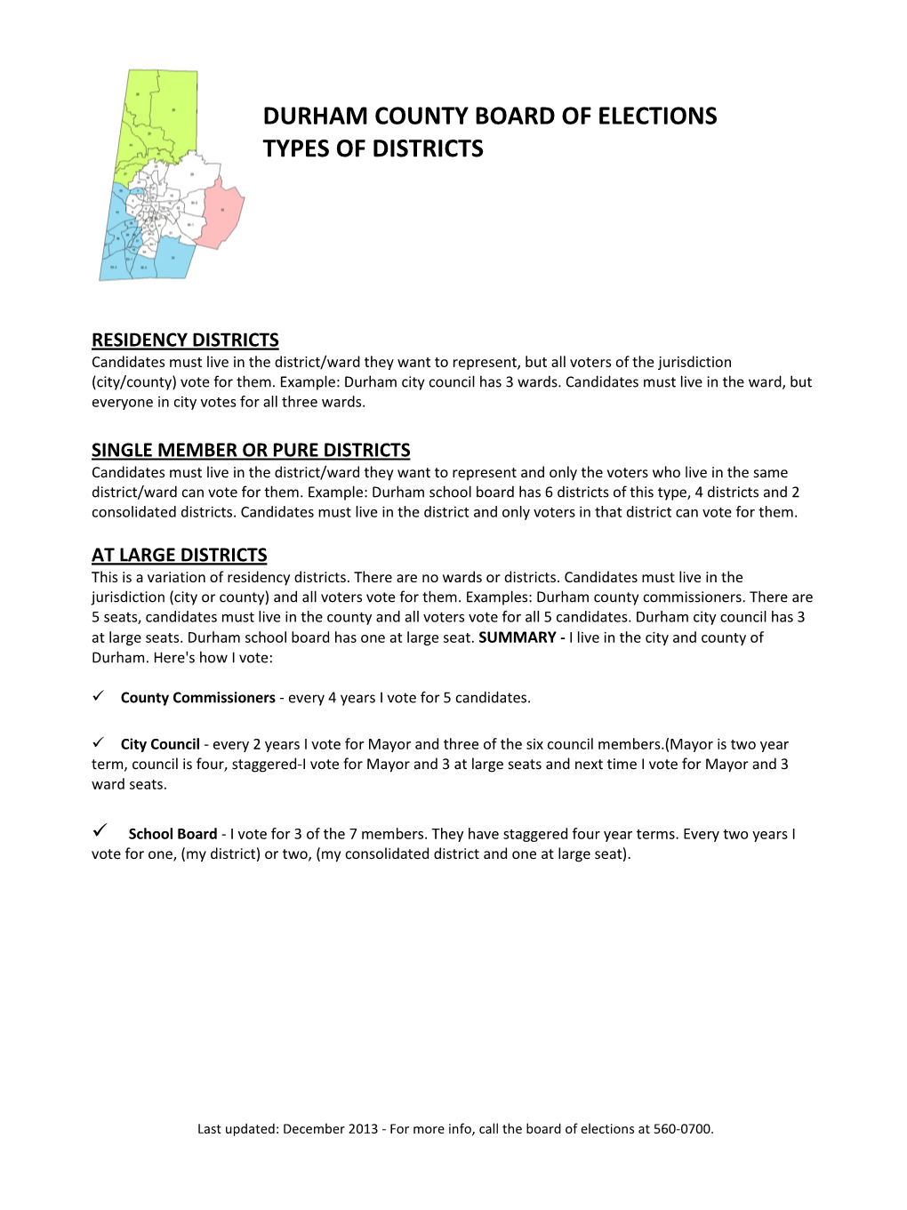 Durham County Board of Elections Types of Districts