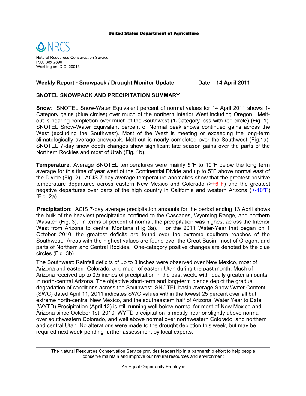 Weekly Report Drought Monitor / Snowpack Update s7