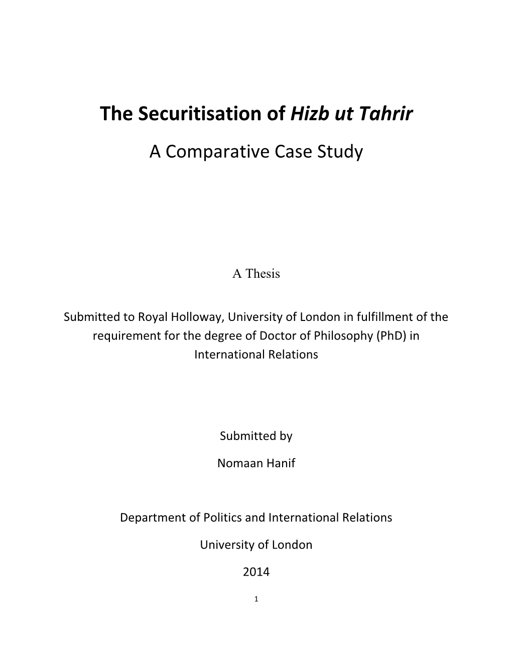 The Securitisation of Hizb Ut Tahrir a Comparative Case Study