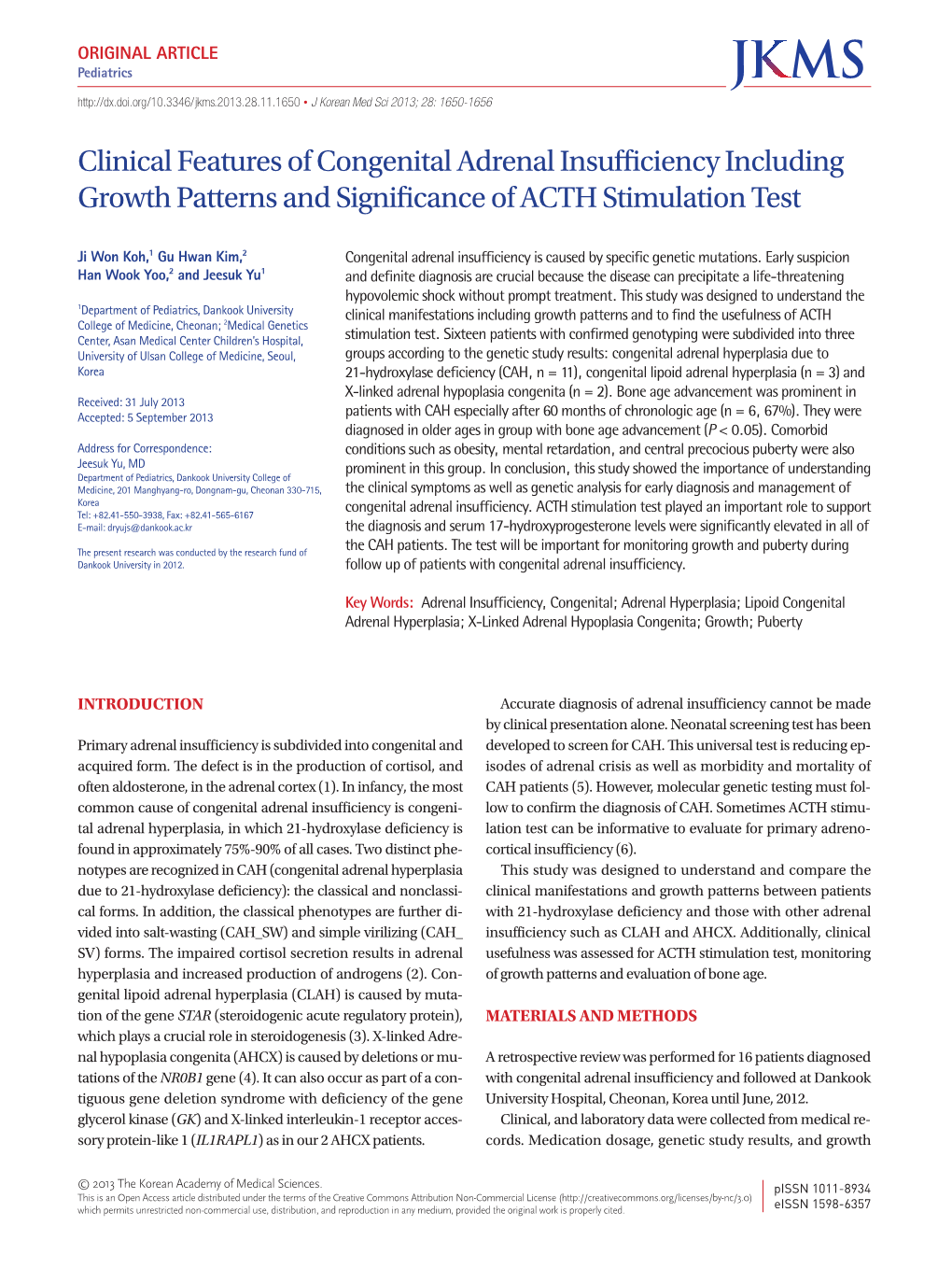 Clinical Features of Congenital Adrenal Insufficiency Including Growth Patterns and Significance of ACTH Stimulation Test