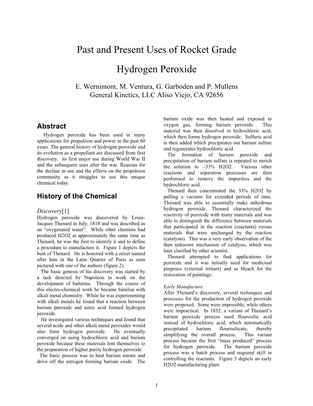 History of the Use of Hydrogen Peroxide As a Propellant