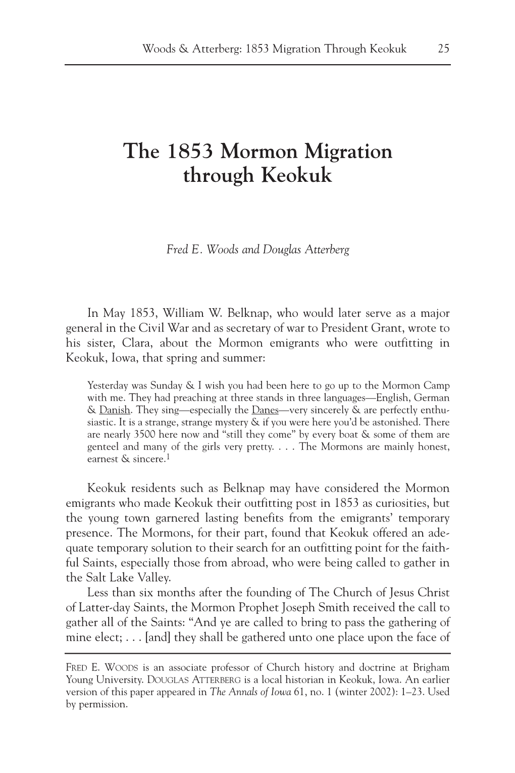 The 1853 Mormon Migration Through Keokuk