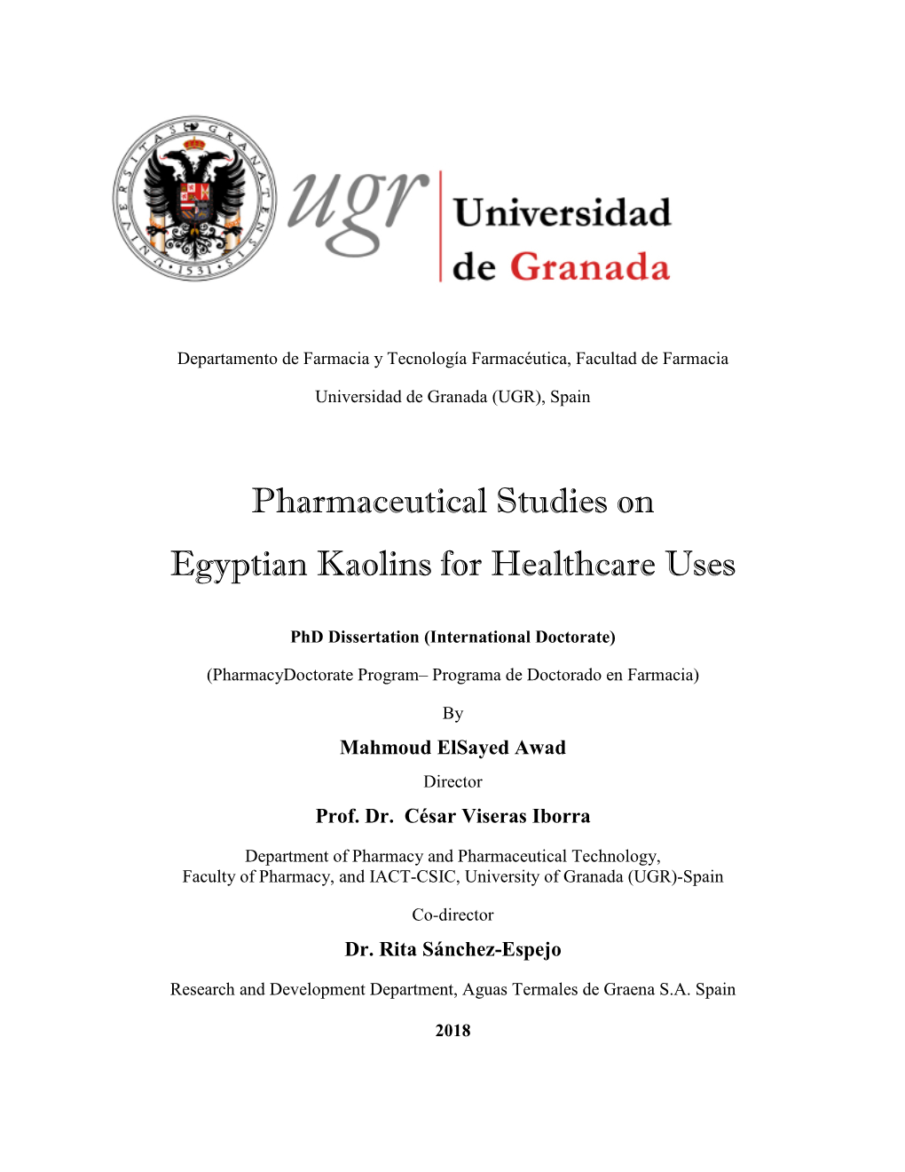 Pharmaceutical Studies on Egyptian Kaolins for Healthcare Uses