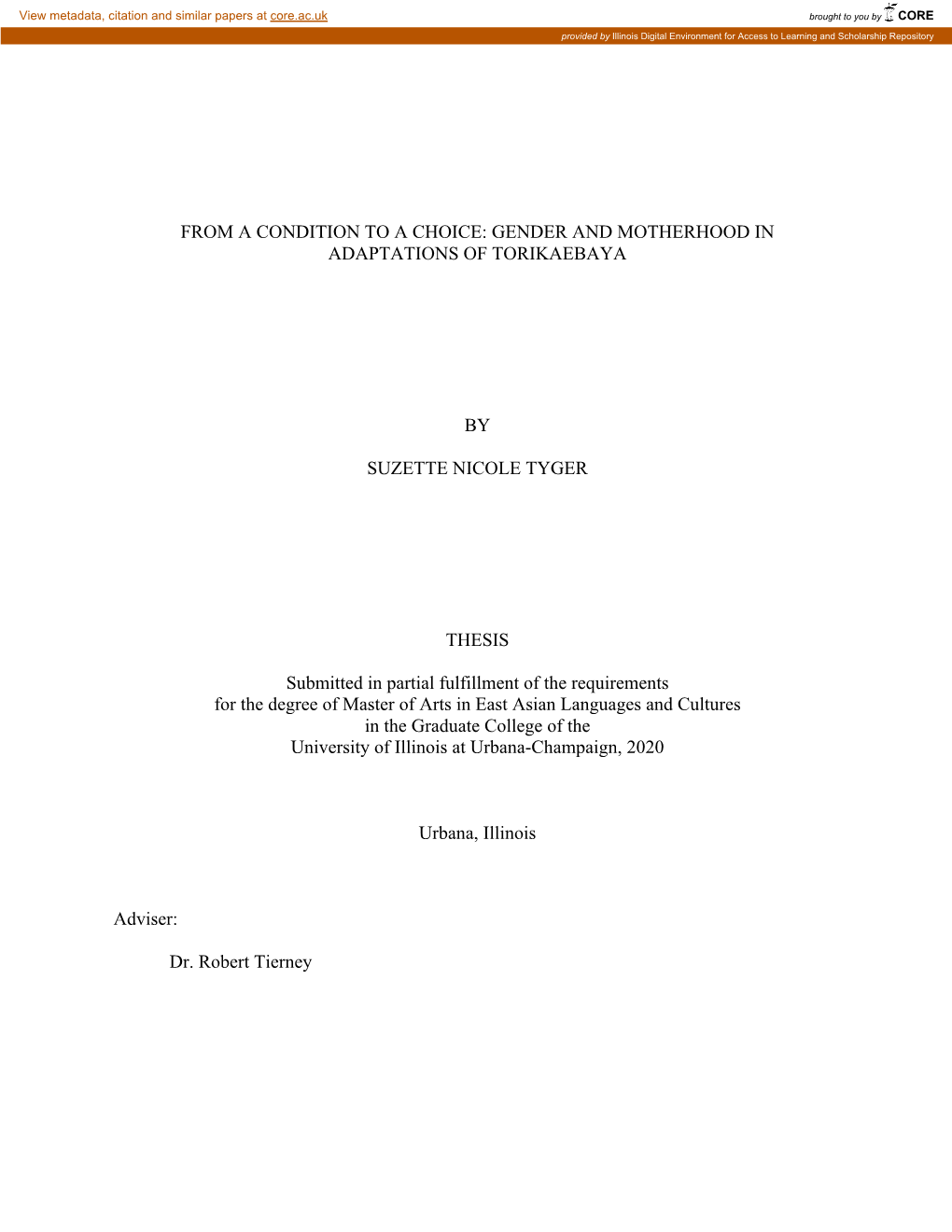 From a Condition to a Choice: Gender and Motherhood in Adaptations of Torikaebaya