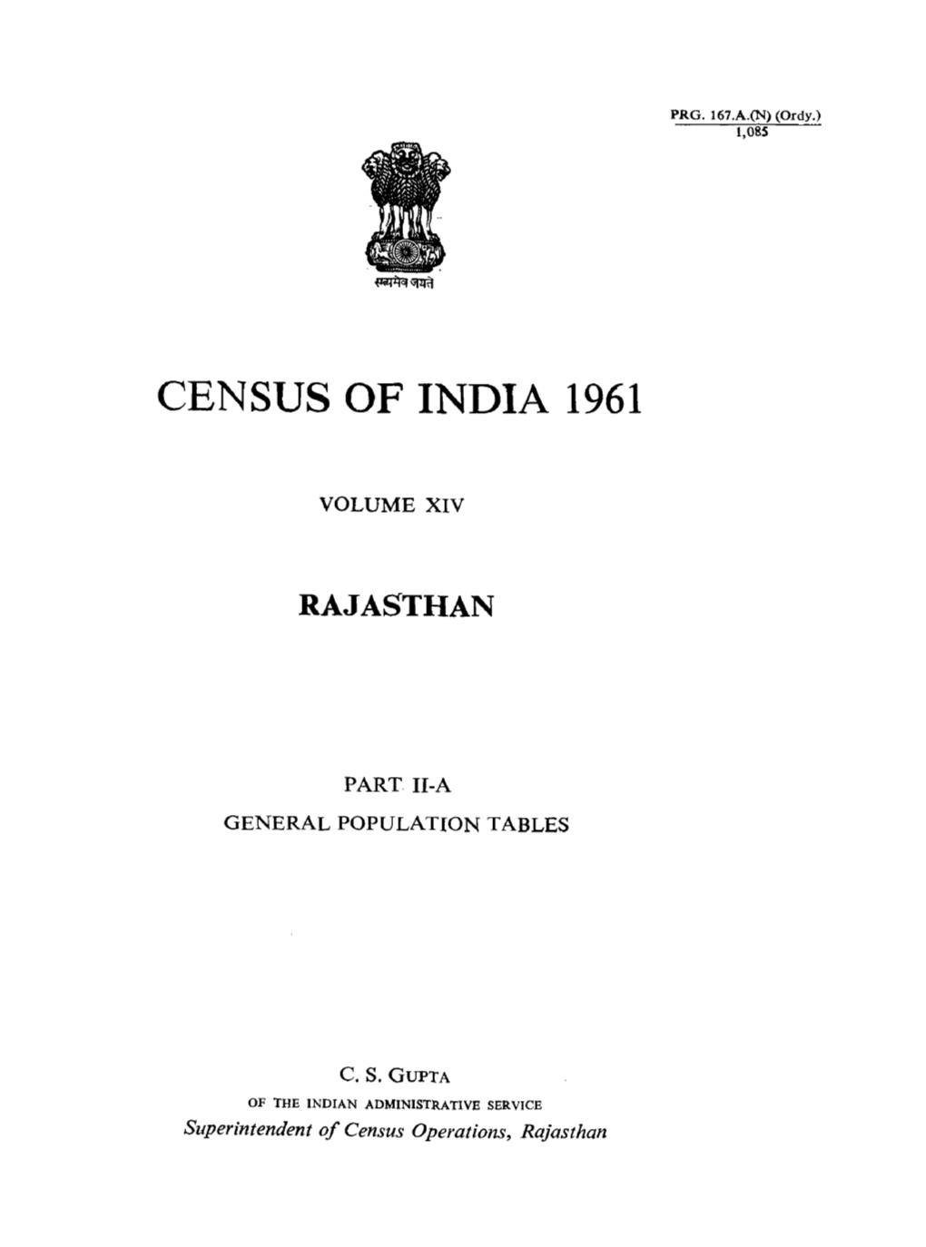 General Population Tables, Part II-A, Vol-XIV, Rajasthan