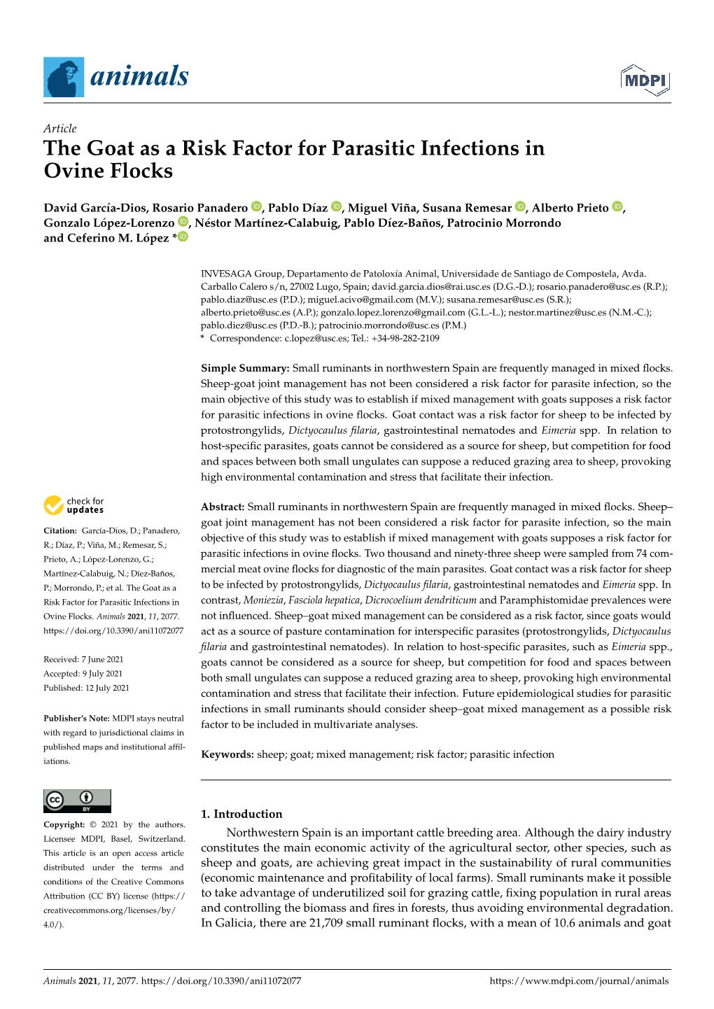 The Goat As a Risk Factor for Parasitic Infections in Ovine Flocks