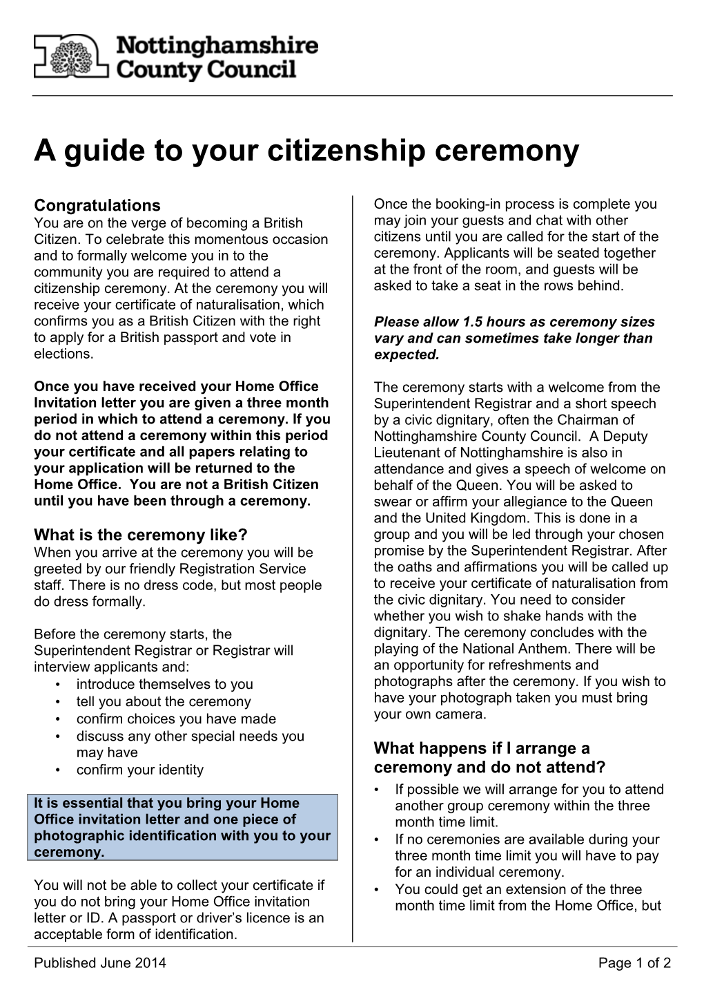 Guide to Your Citizenship Ceremony