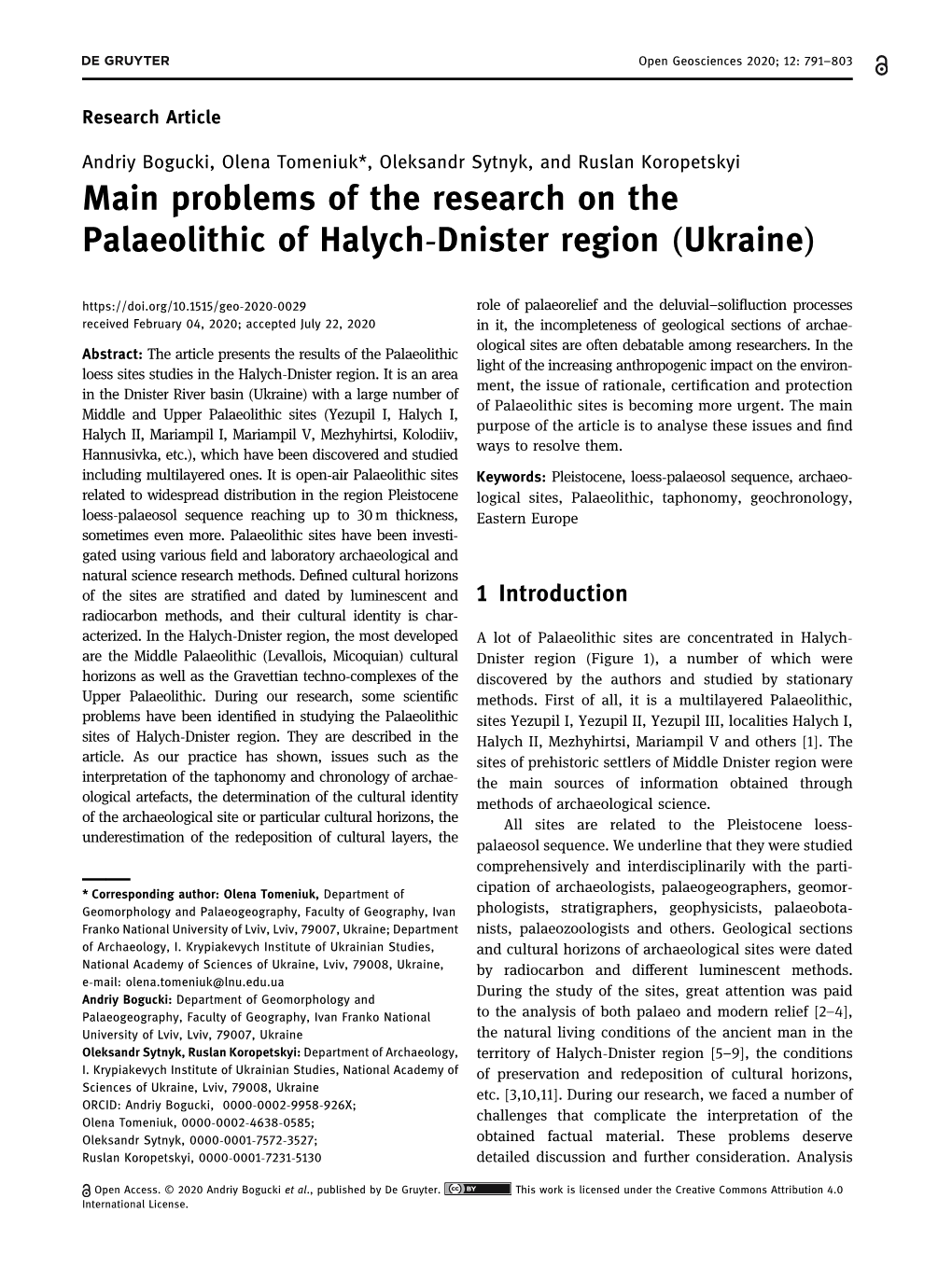 Main Problems of the Research on the Palaeolithic of Halych-Dnister Region (Ukraine)