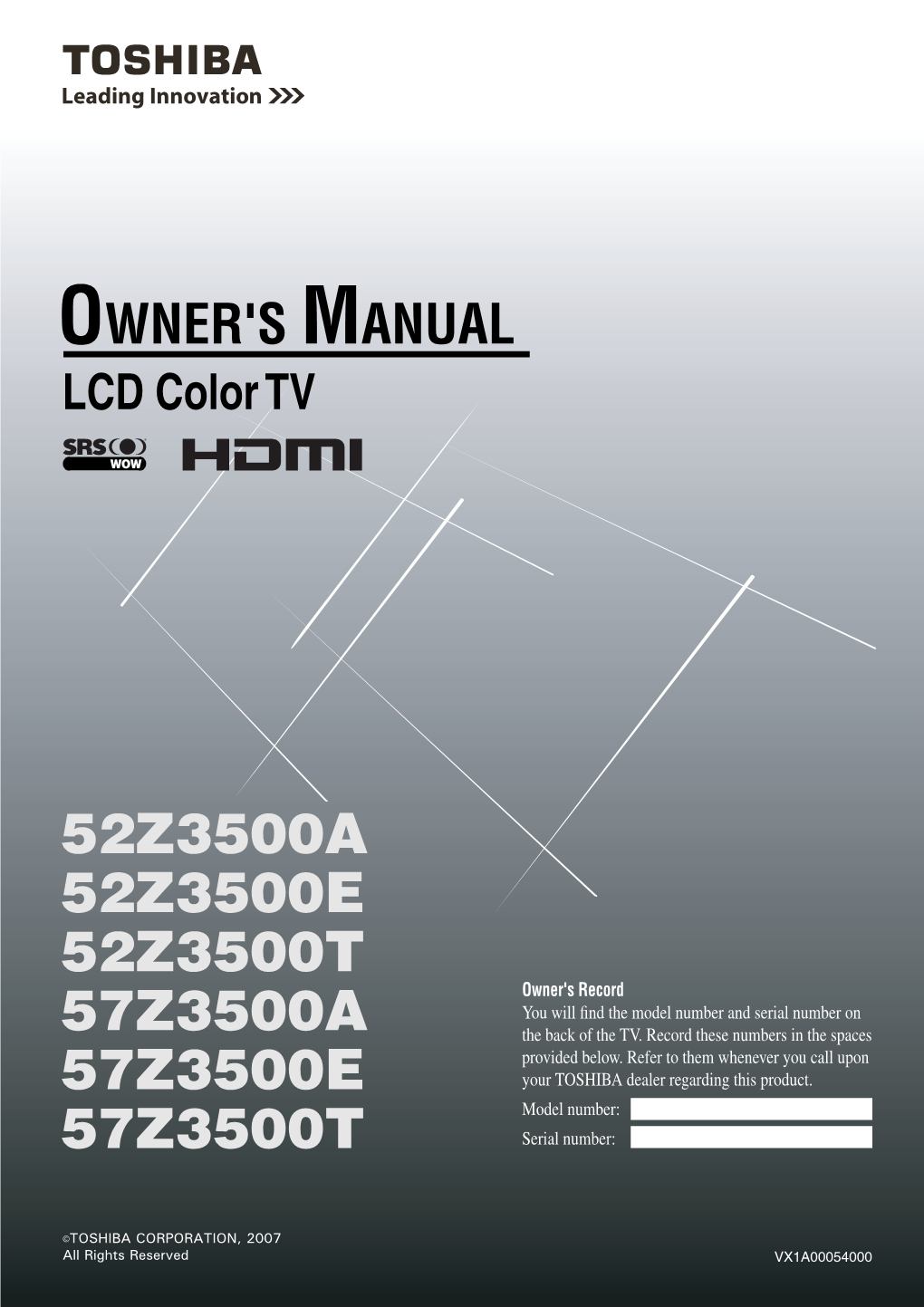 LCD52/57Z3500AET LCD Color TV Owners Manual