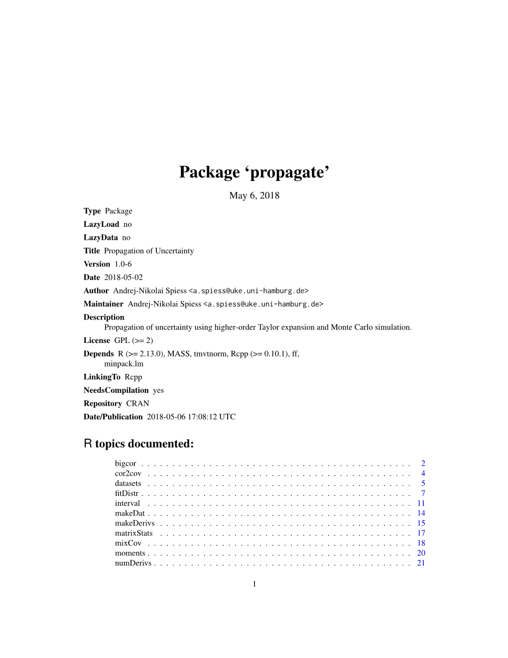 Package 'Propagate'