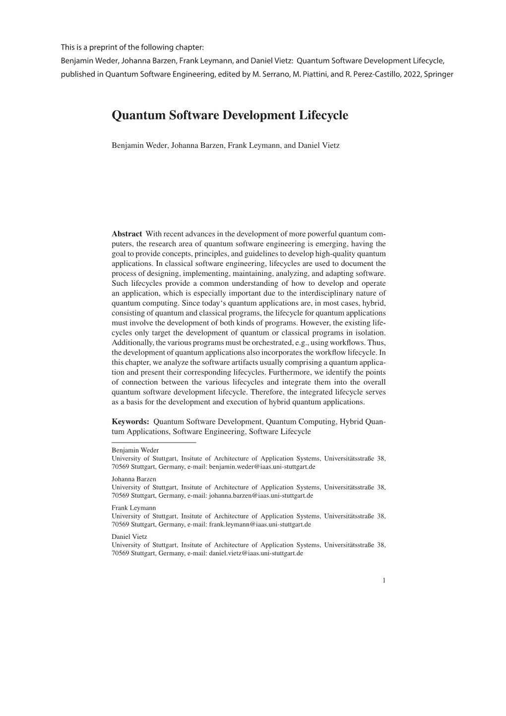 Quantum Software Development Lifecycle, Published in Quantum Software Engineering, Edited by M