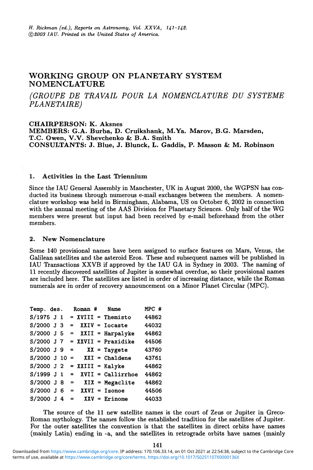 Groupe De Travail Pour La Nomenclature Du Systeme Planetaire)