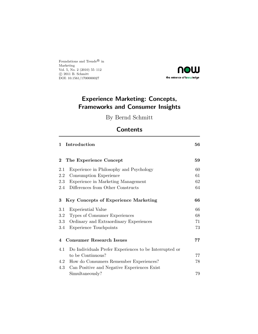 Experience Marketing: Concepts, Frameworks and Consumer Insights by Bernd Schmitt