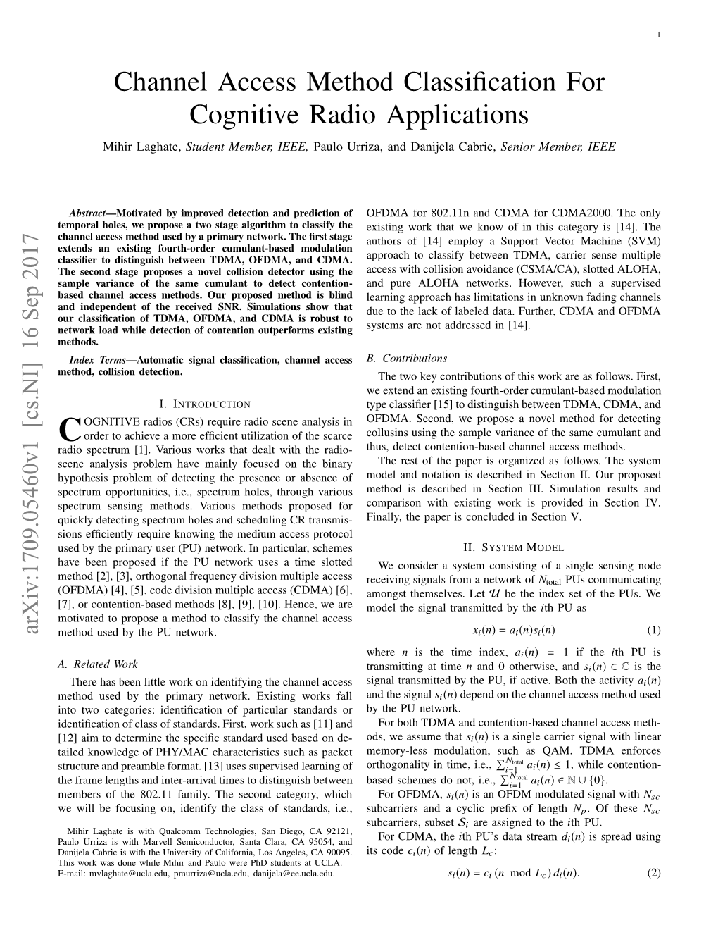 Channel Access Method Classification for Cognitive Radio Applications