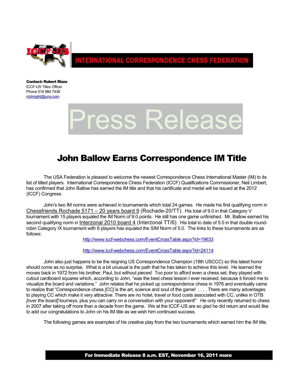 Ballow Press Release