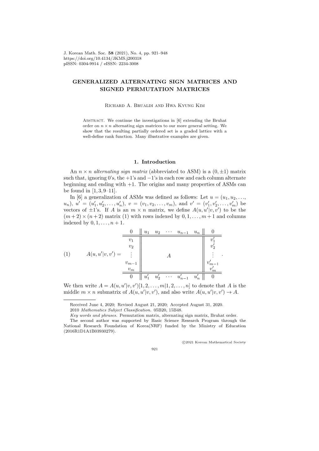 Generalized Alternating Sign Matrices and Signed Permutation Matrices