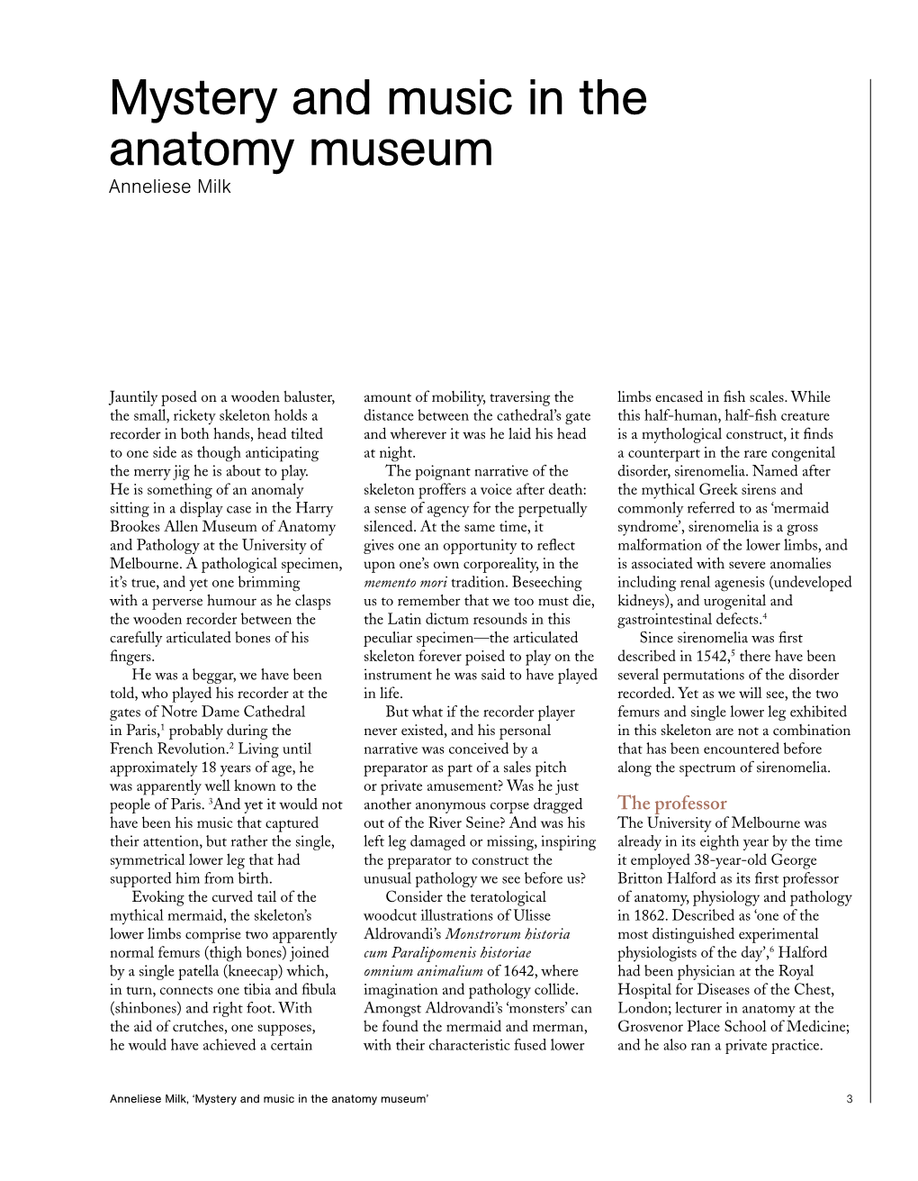 Anneliese Milk, 'Mystery and Music in the Anatomy Museum'