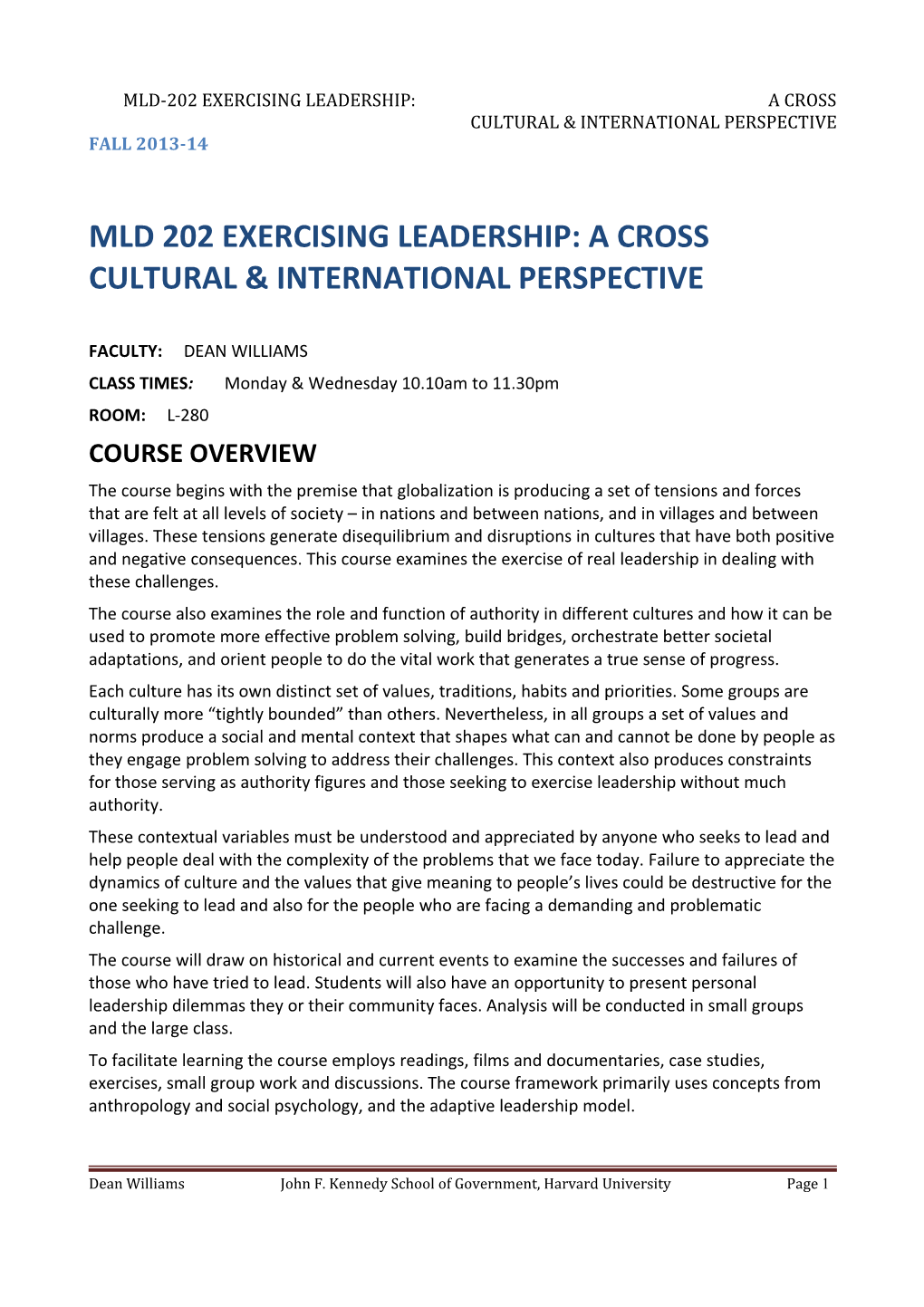 Mld-202 Exercising Leadership: A Cross Cultural & International Perspective