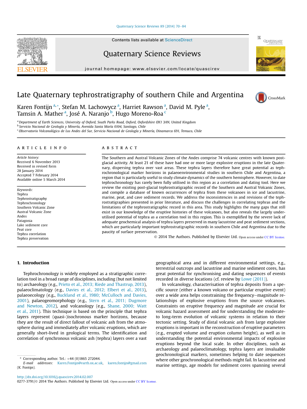 Late Quaternary Tephrostratigraphy of Southern Chile and Argentina