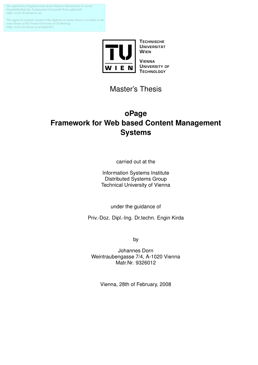 Opage Framework for Web Based Content Management Systems